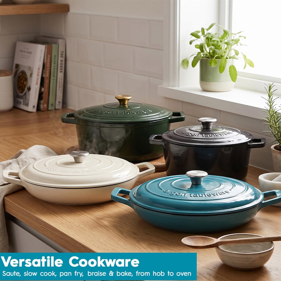 image 1 of Argon Tableware 4.5L Round Cast Iron Casserole Dish with Self-Basting Lid - 4.75QT Dutch Oven Roasting Dish Pot | Blue | Midnight Blue | 2