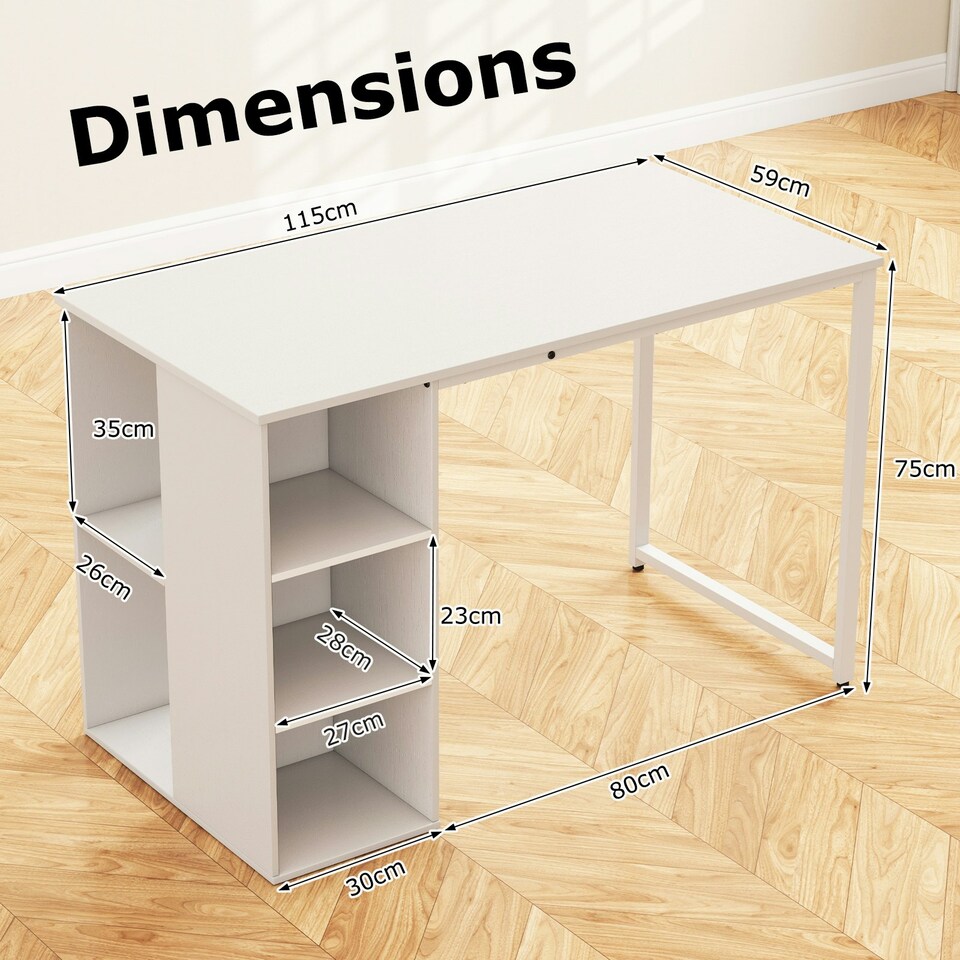 image 1 of COSTWAY Computer Office Desk with 5 Compartments White White
