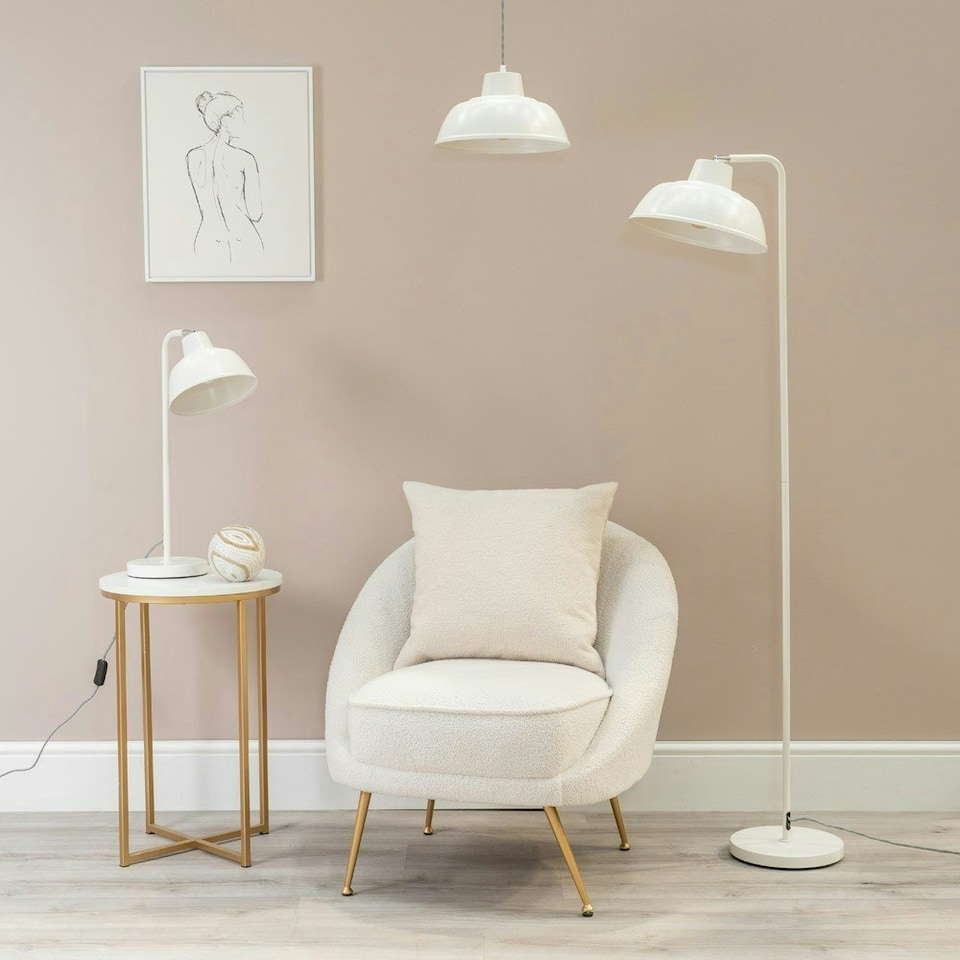 image 1 of ValueLights Morris White Metal Drop Hanging Pendant Ceiling Light with LED Bulb