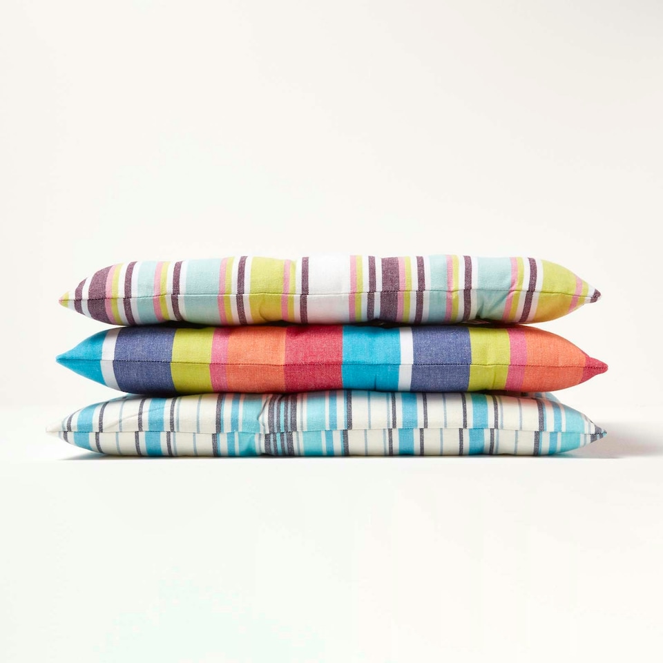 image 1 of Homescapes Seat Pad Luxury 100% Cotton Stripe Indoor Outdoor Garden Dining Cushion Multi | 40 x 40 cm