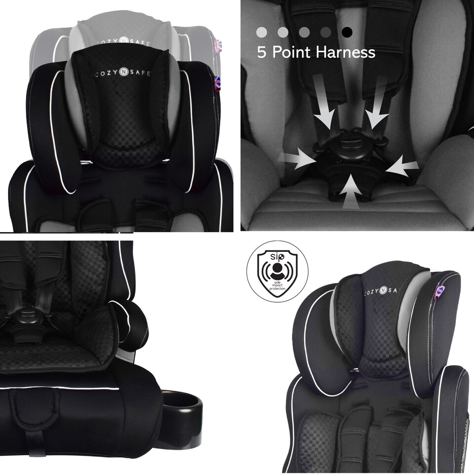 image 1 of Cozy N Safe Everest Group 1/2/3 Car Seat 9-36kg, Convertible Baby Toddler Child Car Seat, High Back Booster, Forward Facing, Kids Car Seat 9 Months to 12 Years (Black/Grey)