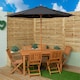 image 2 of Outdoor 6 Person Rectangular Wooden Garden Patio Dining Table Chairs with Black Parasol and Base Set