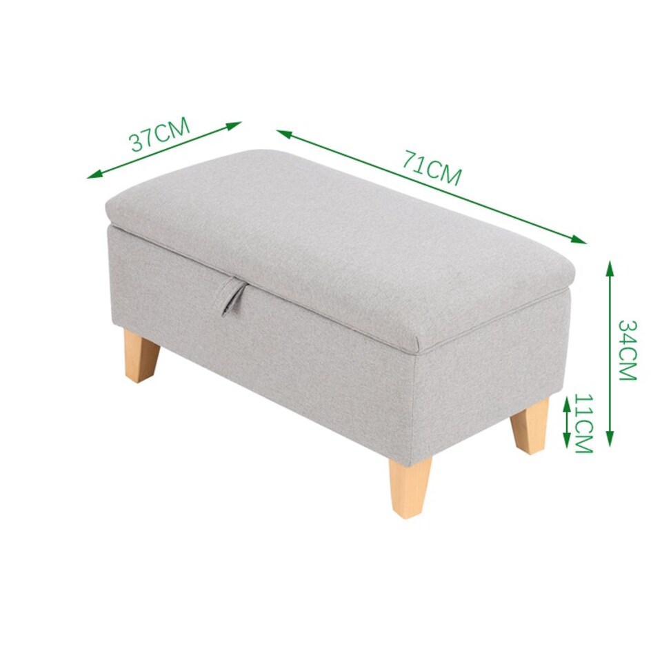 image 1 of Living and Home Linen Upholstered Storage Ottoman - Light Grey - 71cm