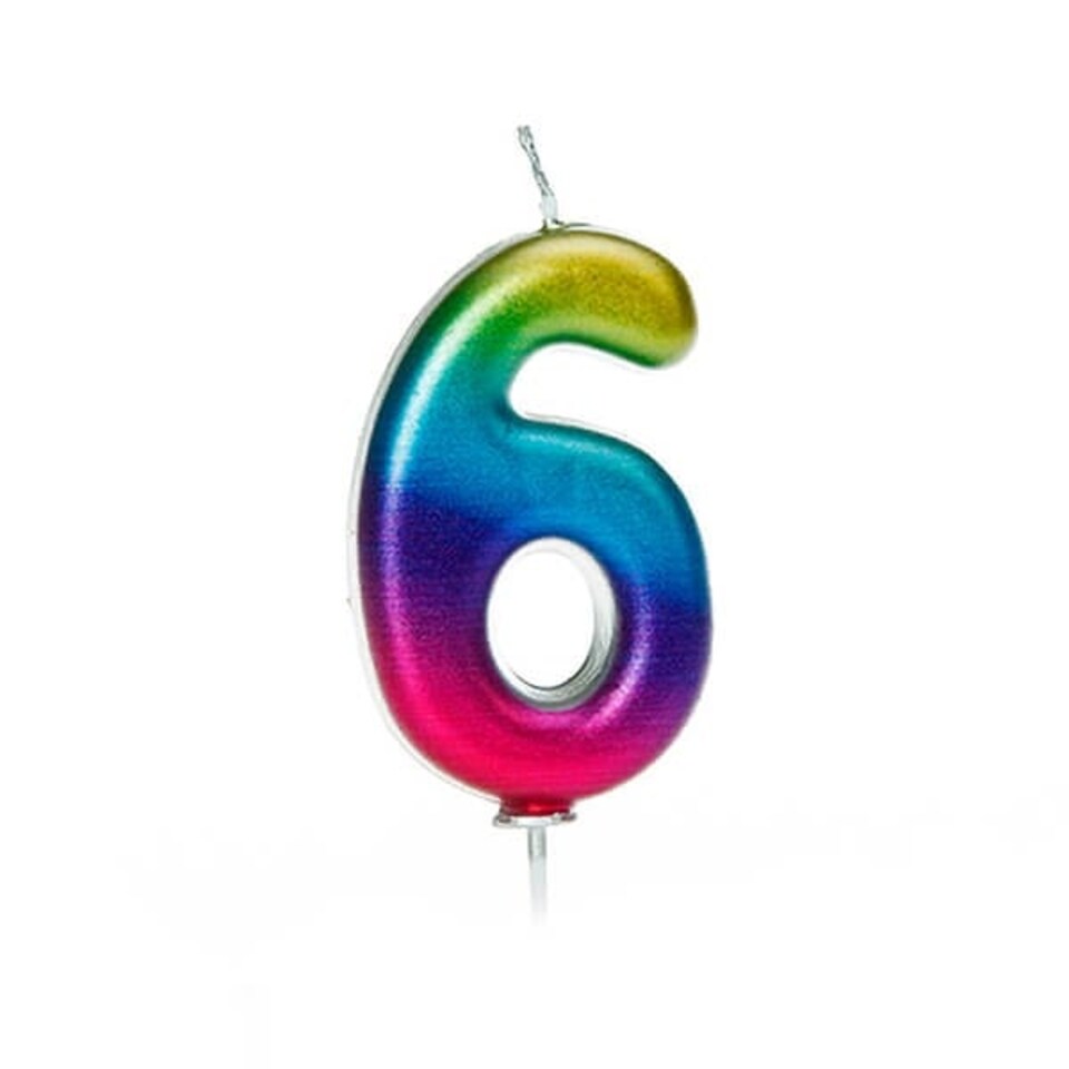 image 1 of Anniversary House Age 6 Metallic Numeral Moulded Pick Candle Rainbow