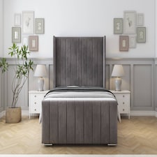 Sloomy Melbourne Slate Naples Bed Frame With Mattress With 50" Upholstered Wingback Headboard 5' King