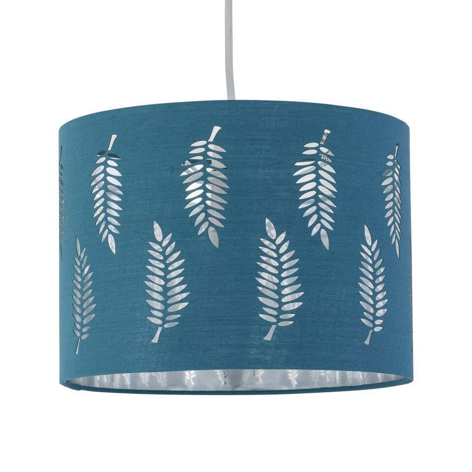 image 1 of First Choice Lighting Set of 2 Fern Teal Cut Out 25cm Pendant Lightshades Green | Silver