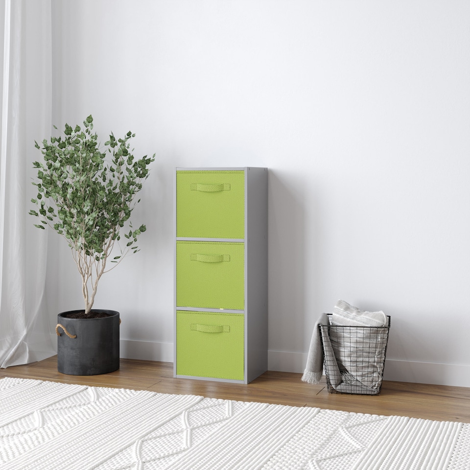 image 1 of 3-Tier Cube Shelving Unit with Inserts | Grey | Grey & Green | 1