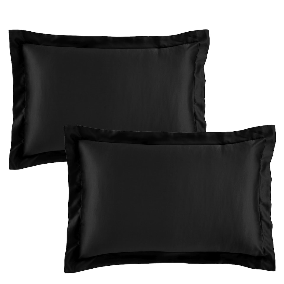 image 1 of Catherine Lansfield Silky Soft Satin Oxford Pillow case Pair | Black | One Size