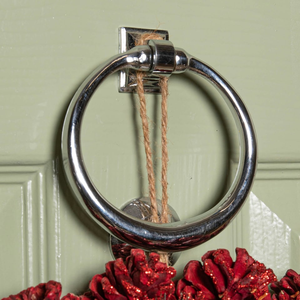 image 1 of 30cm Ruby Pine Hanging Christmas Wreath with Red Pinecones and Berries