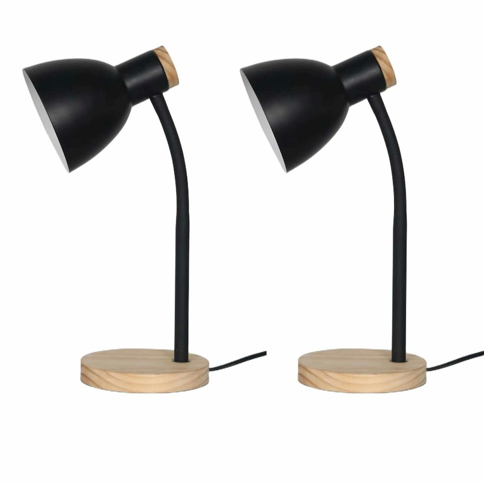 image 1 of First Choice Lighting Set of 2 Clark Natural Wood with Black Table or Bedside Lamps Black | Brown