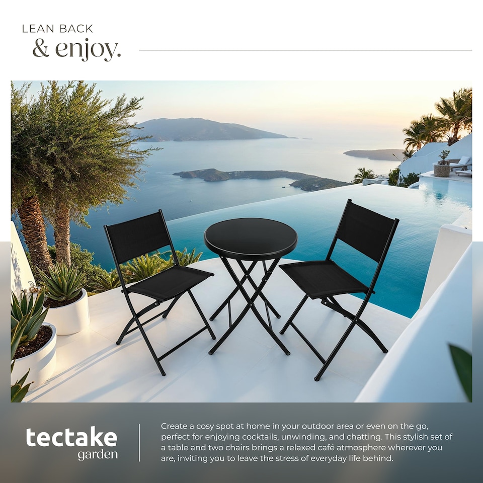 image 1 of Garden Table and Chairs - 2 person bistro set, foldable, weather-resistant | Black | black | 45,50 x 58 x 81 cm | 1