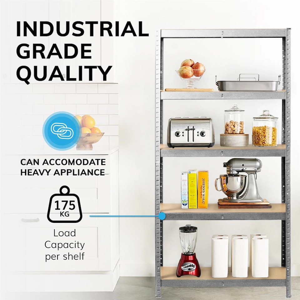 image 1 of House of Home Boltless 5 Tier Shelving Racking Heavy Duty Steel Shelf Unit Shed Garage Home | Silver | galvanised