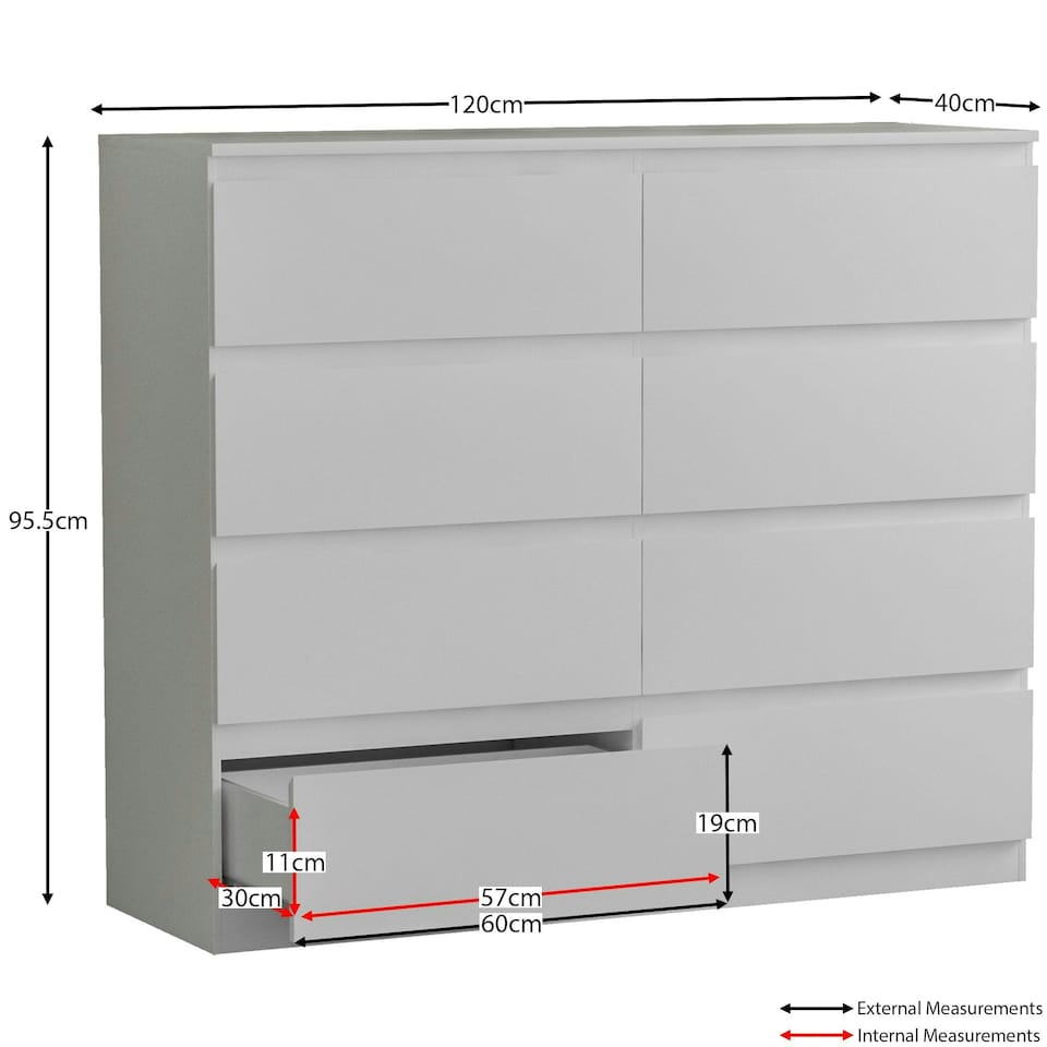 image 1 of Vida Designs Denver 8 Drawer Chest of Drawers Bedroom Storage, White