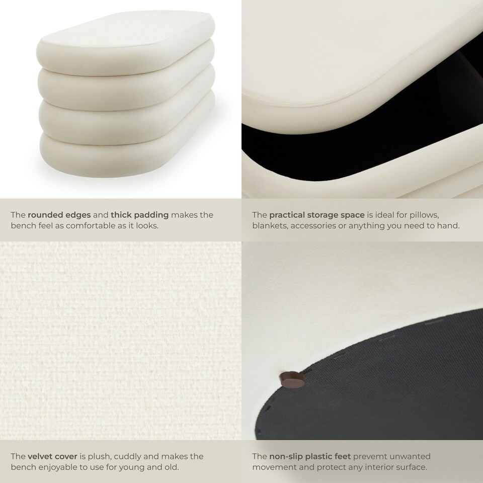 image 1 of Bench Altu - with velvet or boucle cover, padded, hallway storage Cream | Velvet Cream-White