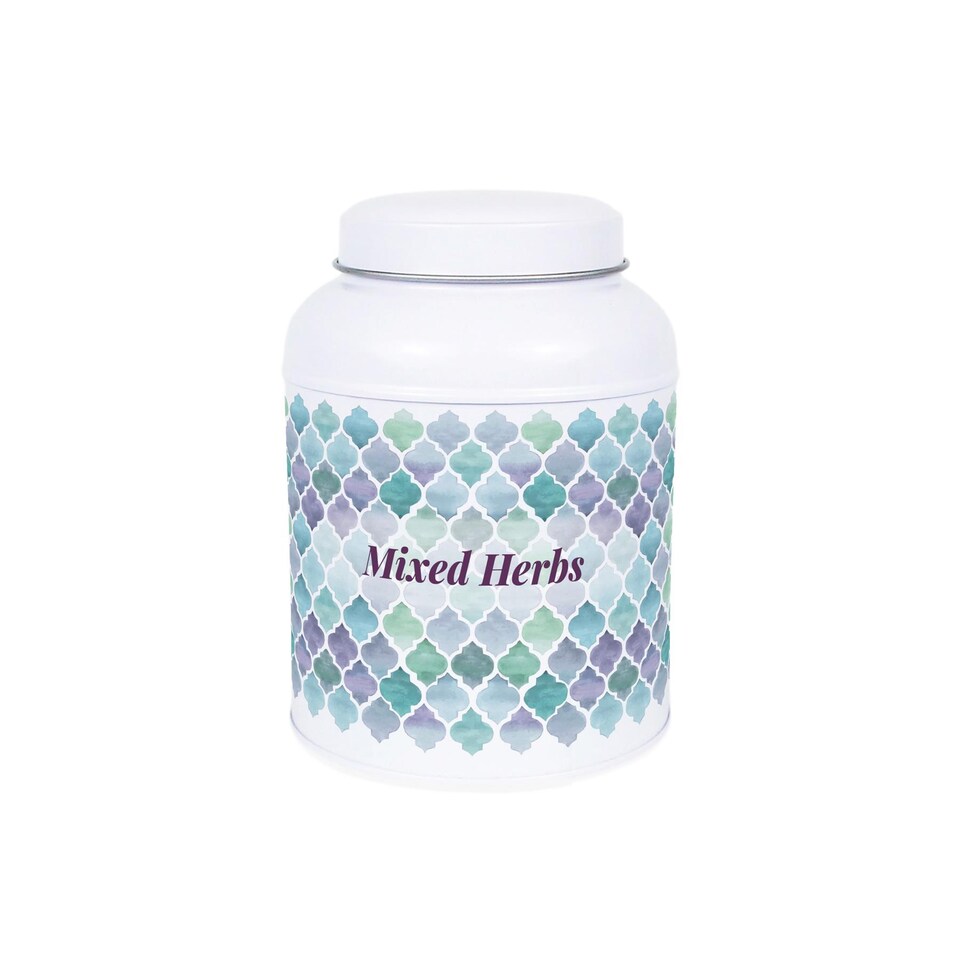 image 1 of Arabesque Tile Mixed Herbs Canister - Small Domed Lid Kitchen Storage Jar