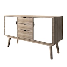 Scandi 2 Door 3 Drawer Oak Sideboard - MDF - L45 x W125 x H77 cm - White Brown
