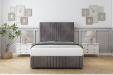 Sloomy Harrington Slate Naples Divan Bed With Mattress 2 Drawers Right Side With 54" Floor Standing Headboard & 12" Matching Footboard 4'6 Double | Grey | Slate | Double | 1