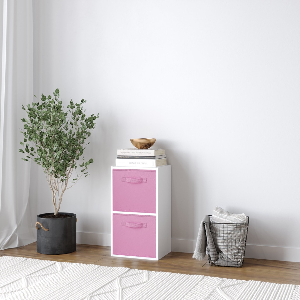 image 1 of 2-Tier Cube Shelving Unit with Inserts | White | White & Light Pink | 1