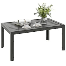 Outsunny Outdoor Side Table Garden Table with Steel Frame and Slat Top Grey Wood | Grey | Grey Wood Effect | 101.5L x 61W x 46H cm
