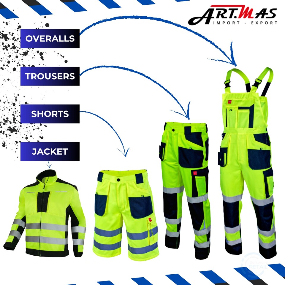image 1 of Artmas Flash Class 2 Yellow Work Trousers, Reflective Tape, Knee Pad Pockets, 260gsm (28/30 Inch - 46 EU)