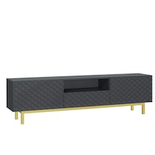 Grey TV Unit 180cm Diamond Fronts Gold Legs Modern Media Cabinet | Grey | One Size | 1