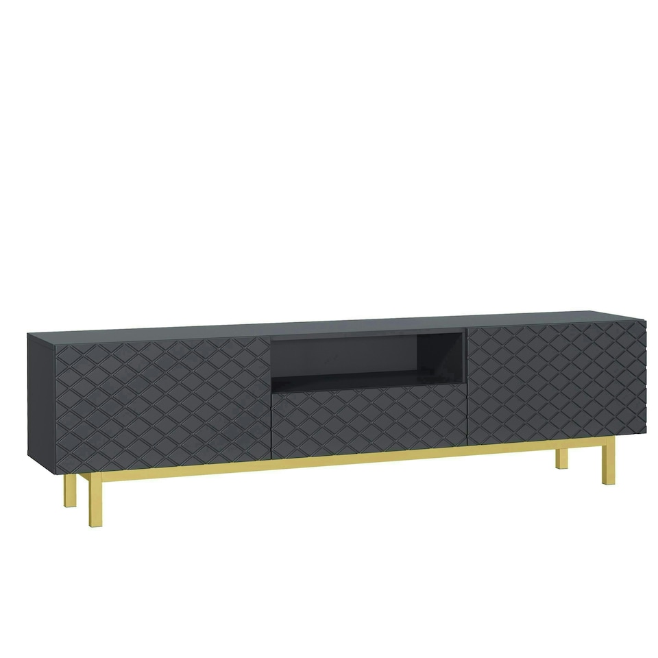 image 1 of Grey TV Unit 180cm Diamond Fronts Gold Legs Modern Media Cabinet | Grey | One Size | 1