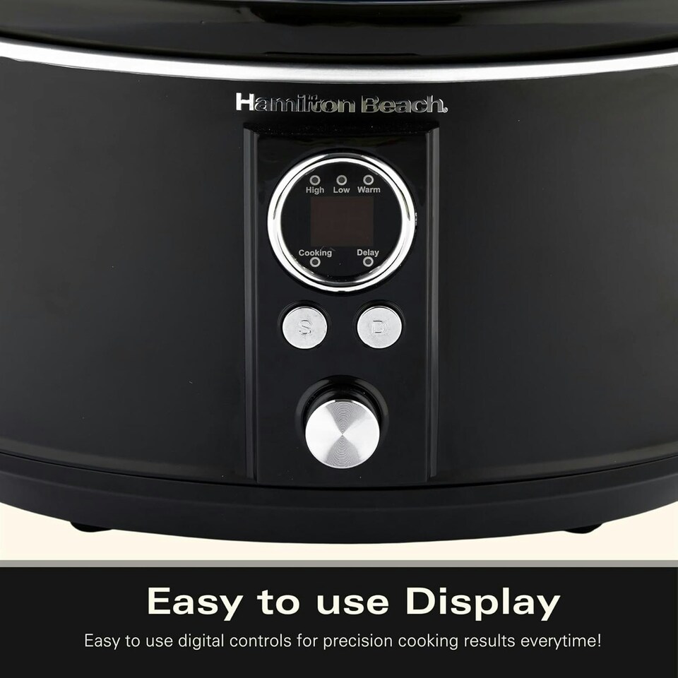 image 1 of Hamilton Beach 6.5L Digital Oval Slow Cooker, Family Sized 8 + Portions - Black
