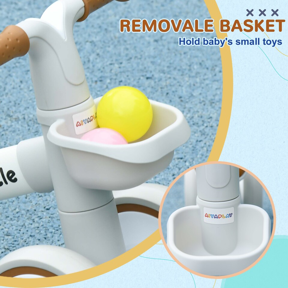 image 1 of AIYAPLAY Kids Balance Bike for 1-3 Years Old, No Pedal Toddler Balance Bike with Adjustable Seat, Silent Wheels, Training Bike for Boys and Girls, White