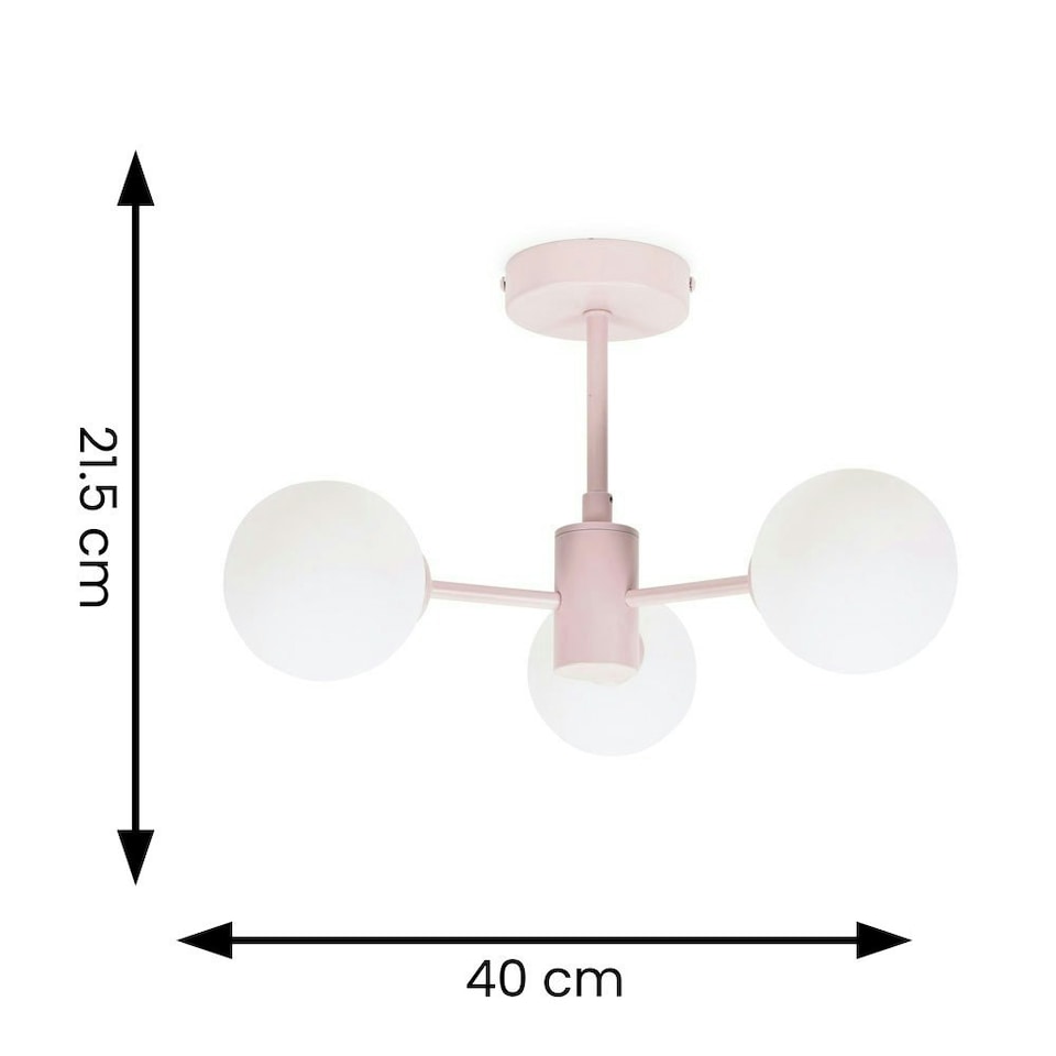 image 1 of ValueLights Marlow Blush Pink Opaque Glass Globe 3 Arm Ceiling Light with LED Bulbs