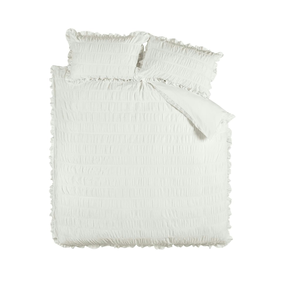 image 1 of Seersucker Frill Duvet Cover Set | White