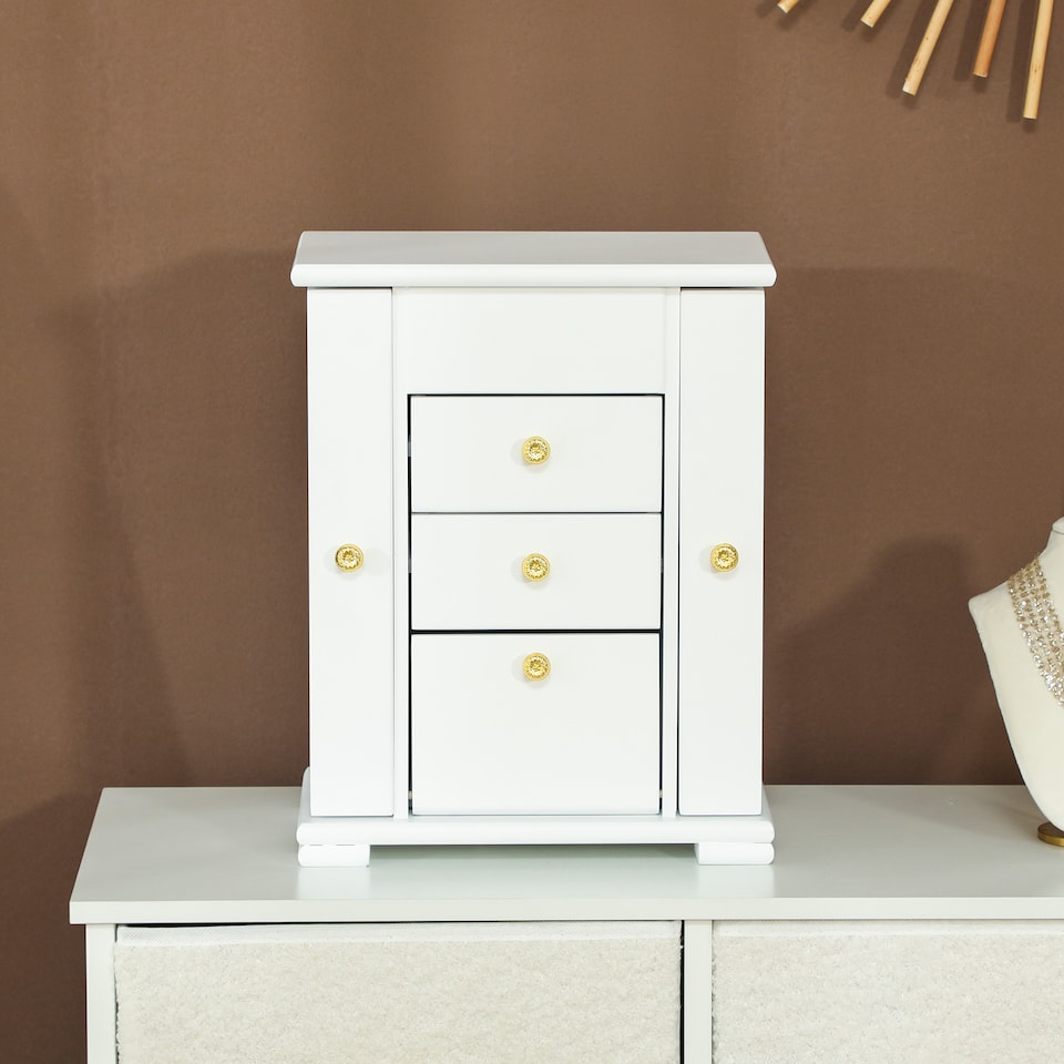 image 1 of HOMCOM 4-Tier Large Jewellery Box with Mirror and 3 Drawers, White