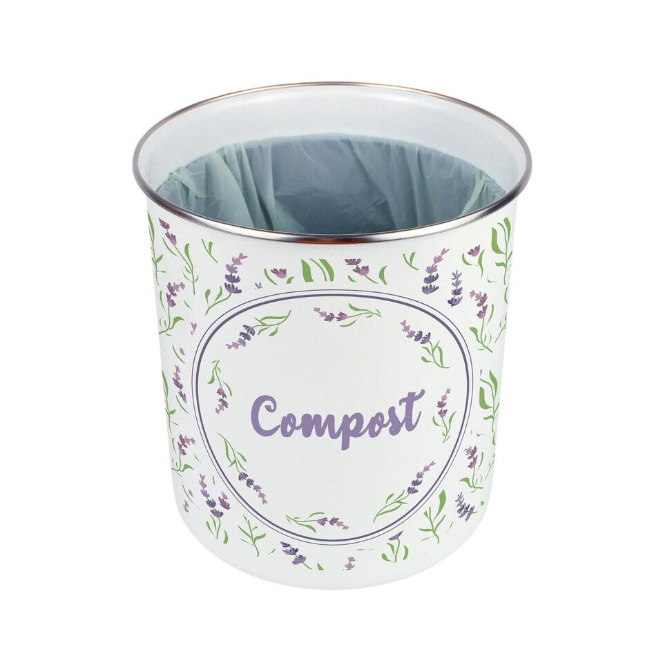 image 1 of Wispy Lavender Compost Caddy - Metal 2L Decorative Kitchen Food Waste Bin