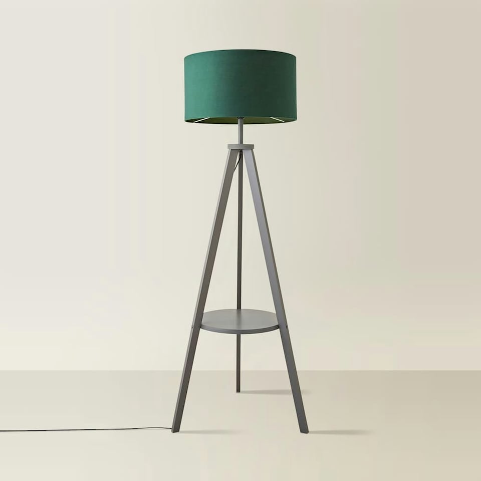 image 1 of ValueLights Morrigan Green Shade Grey Wood Tripod Floor Lamp Green