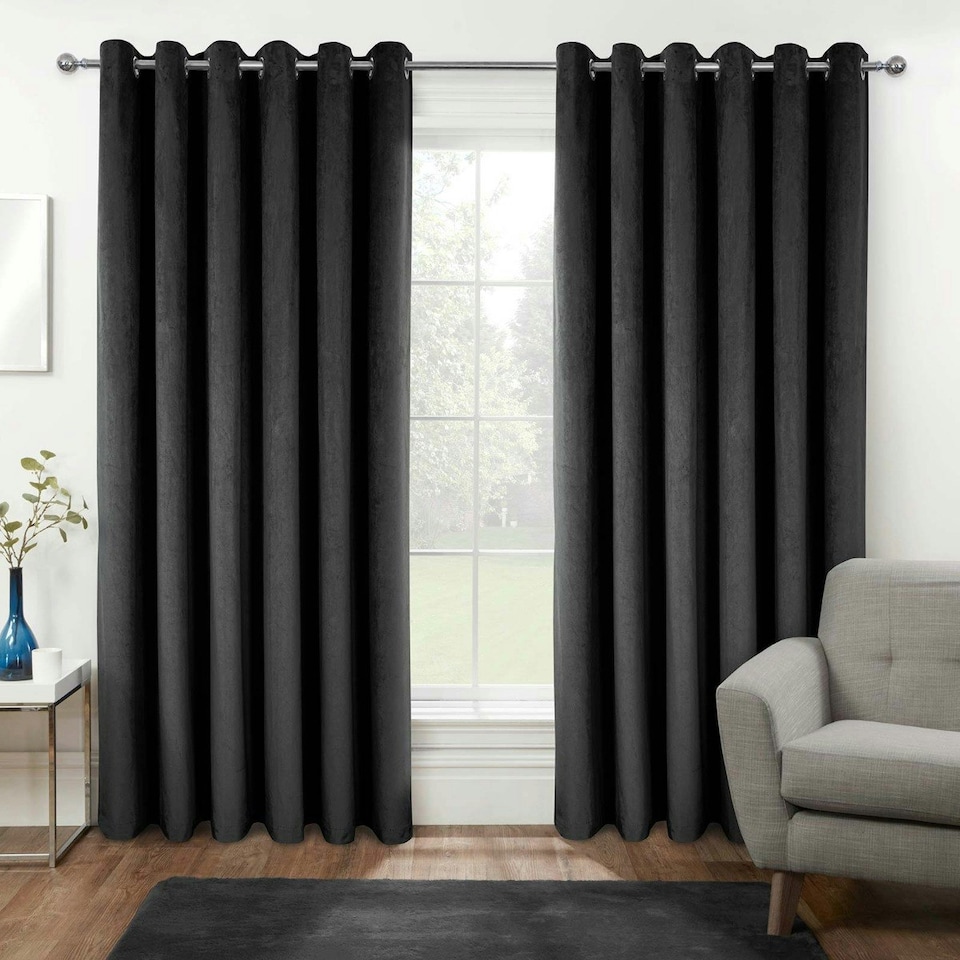 image 1 of Homescapes Thermal 100% Blackout Grey Velvet Curtains - 66 x 72" Grey