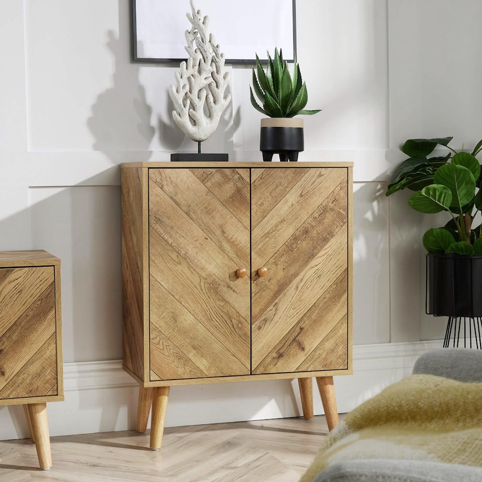 image 1 of Sideboard 2 Doors Natural Storage Cupboard Cabinet Home Living Room Furniture