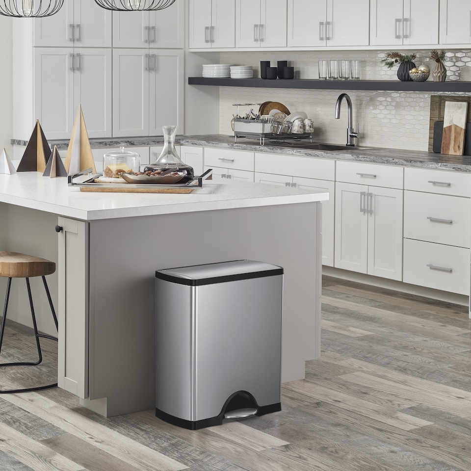 image 1 of Simplehuman 46L Rectangular Recycling Kitchen Pedal Bin, Brushed Stainless Steel