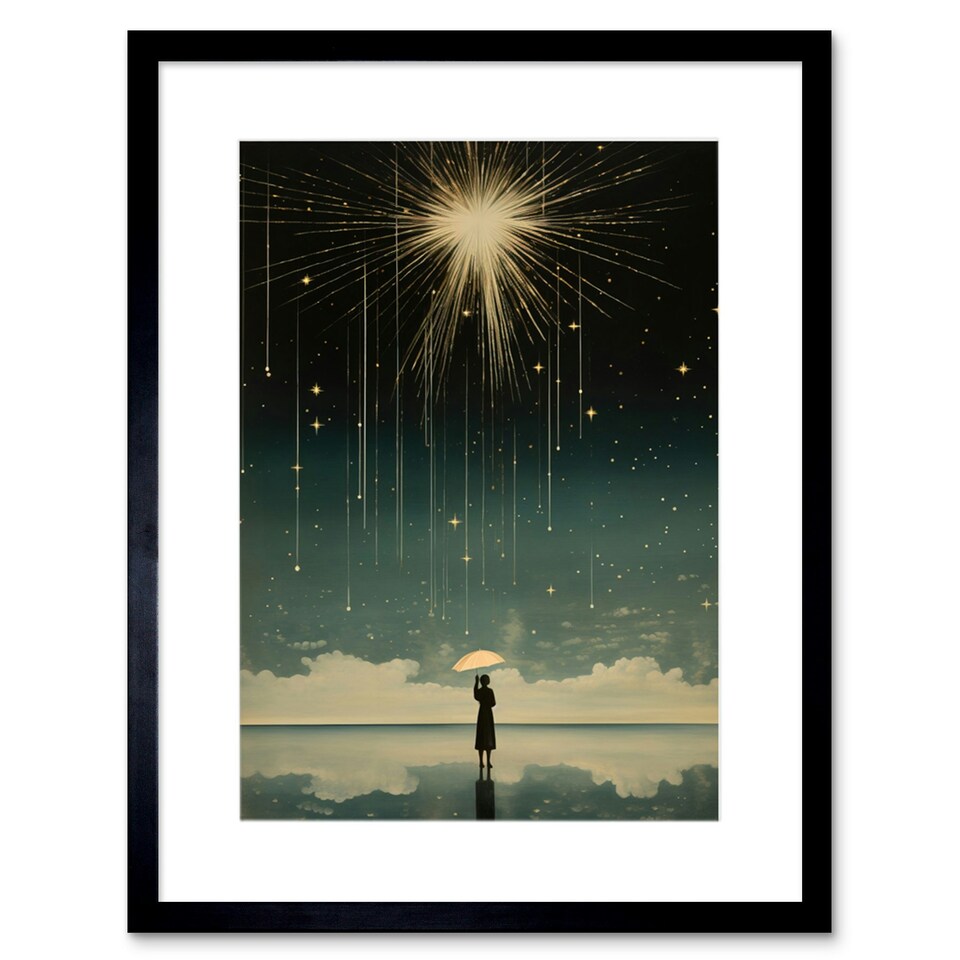 image 1 of Falling Star Rain Dreamy Bright Star Wish Dreamscape 9x7" Black Framed Wall Art Print