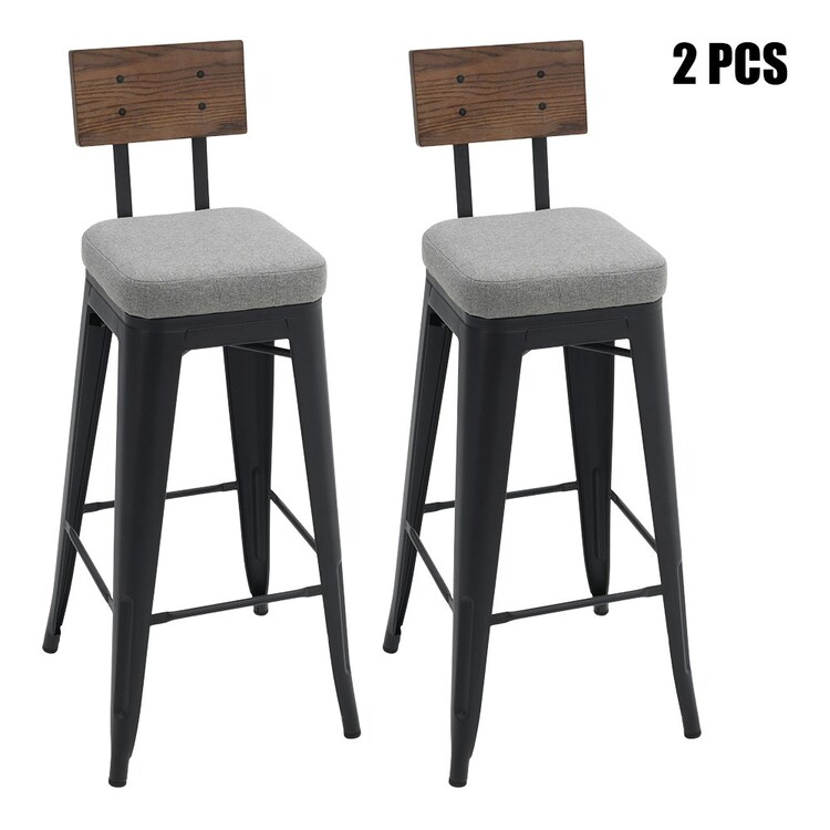 Living And Home Set Of 2 Metal Bar Stools With Backrest