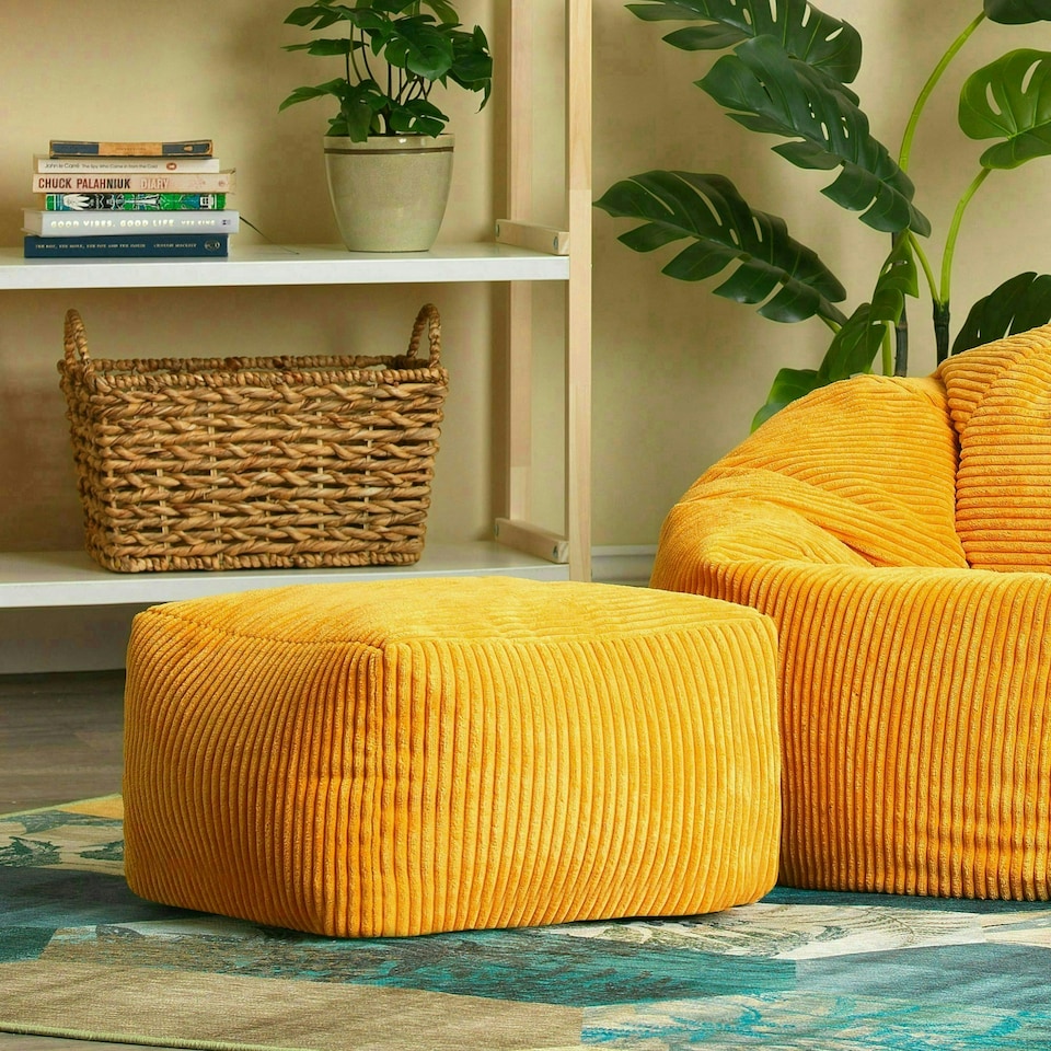 image 1 of icon Theo Beanbag Footstool Corduroy Ochre Yellow Yellow