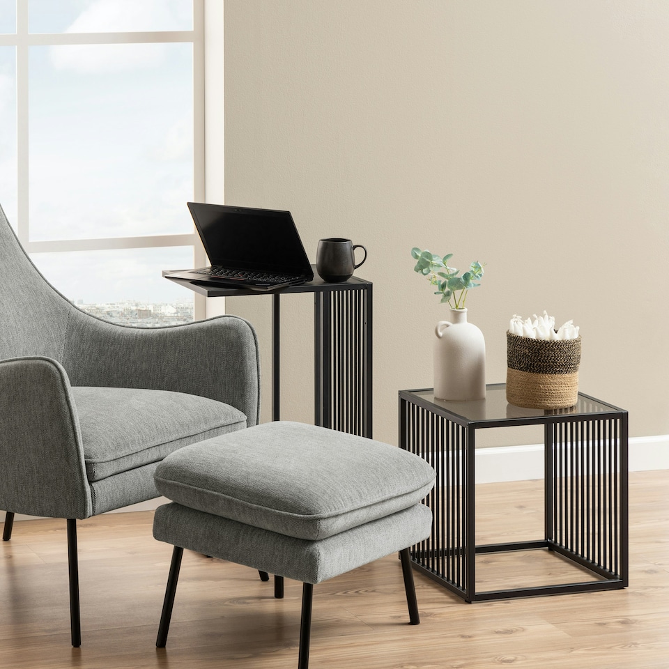 image 1 of Strington Side Table in Black with Glass Top