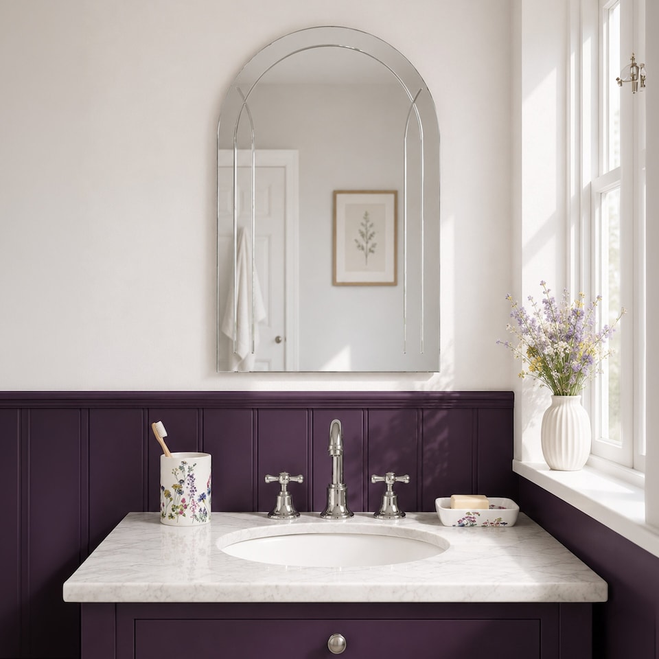 image 1 of Showerdrape Soho Arched Oval Wall Mounted Frameless Diamond Cut Bathroom Mirror 60 x 45cm | Chrome | Mirror | 1