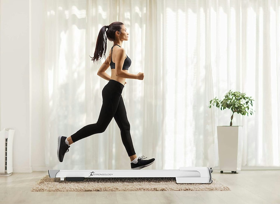 image 1 of Strongology MOTIONIC WHITE Home and Office Ultra Quiet Adjustable Speed 1-8km/h Slimline 2.5HP Bluetooth Treadmill with LED Display - Fully Assembled