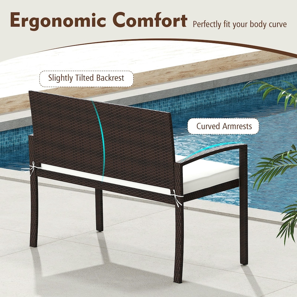 image 1 of COSTWAY Patio Rattan Loveseat Garden Wicker 2-Seat Bench White