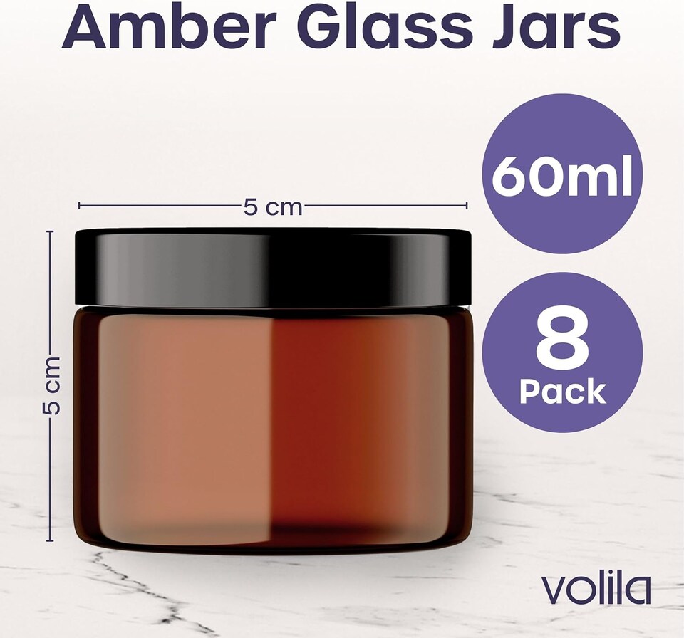 image 1 of Cosmetic Amber Glass Jar Set - UV Protection for Powder, Lotion and Cream