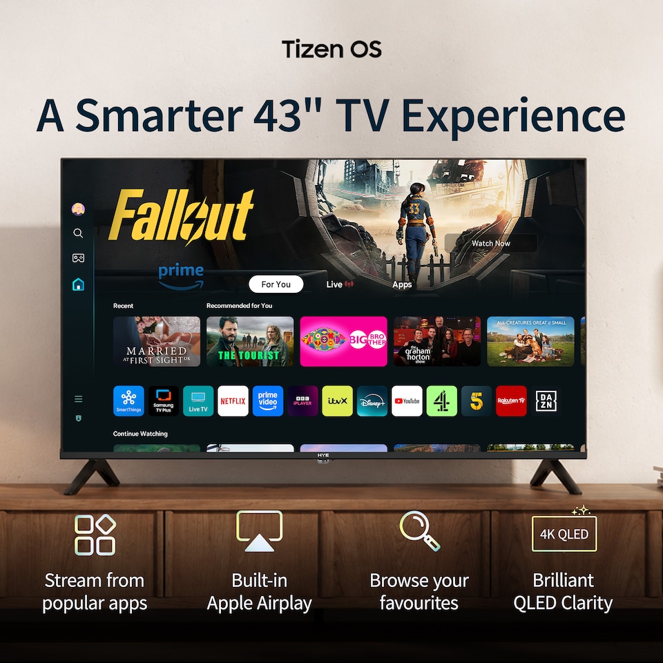 image 1 of HYE 43" Inch 4K QLED Tizen OS WiFi Frameless Smart TV - 43QLEDS2008