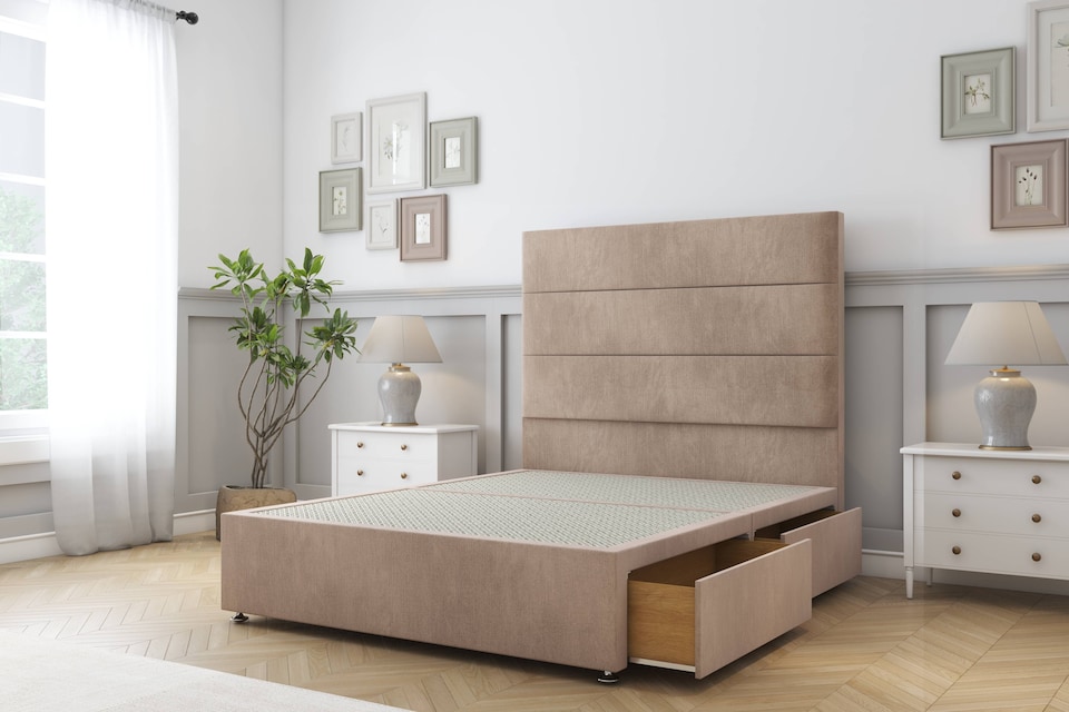 image 1 of Sloomy Texas Mink Naples Divan Bed With Mattress No Drawers With 26" Strutted Headboard 3' Single | Brown | Mink | Single | 1