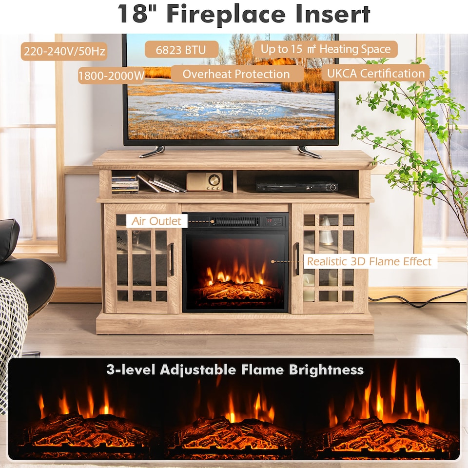 image 1 of COSTWAY 2000W Electric Fireplace Insert Fireplace Natural