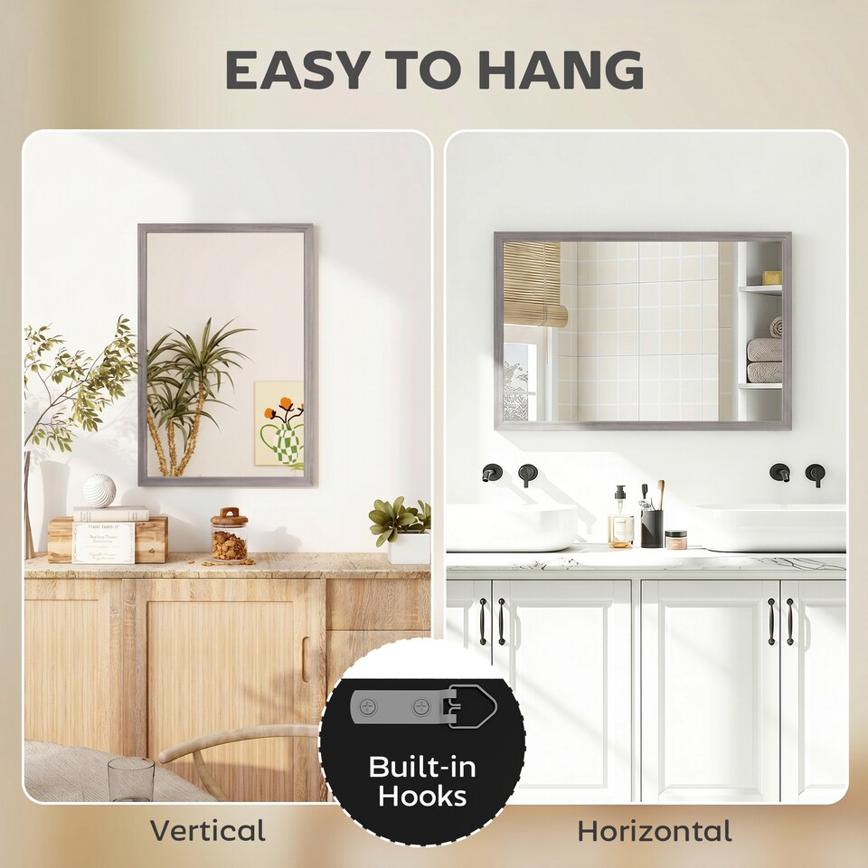image 1 of HOMCOM 40 x 60 cm Wall Bathroom Mirror, Vanity Mirror, Grey