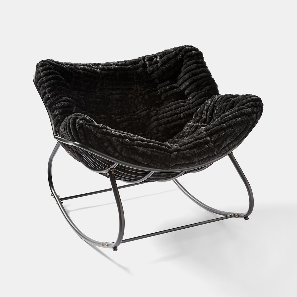 image 1 of OHS Ribbed Faux Fur Rocking Chair Upholstered Metal Frame Cushioned