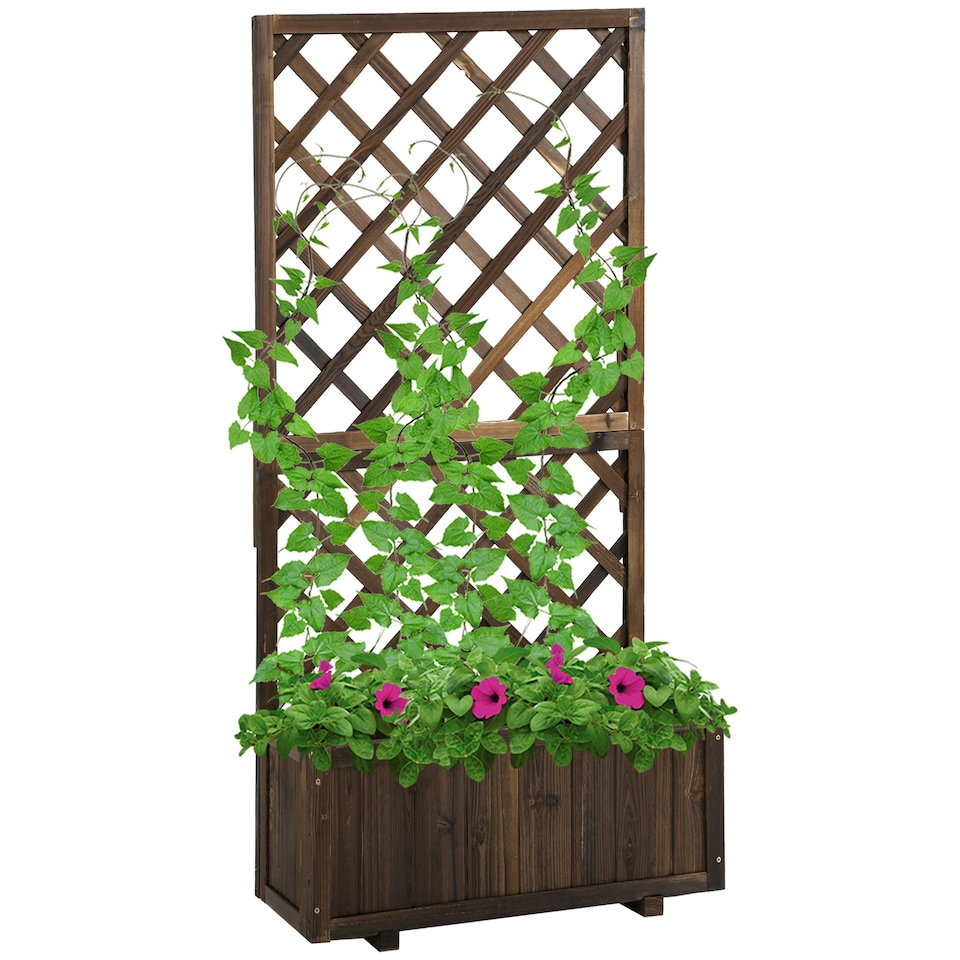 image 1 of Outsunny Flower Stand Plant Shelf Outdoor Pine with Trough Planter